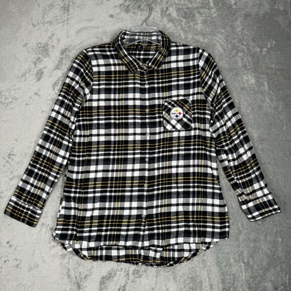 Pittsburgh Steelers Shirt Womens Medium Black Yellow Button Up NFL‎ Team Apparel - Picture 2 of 10